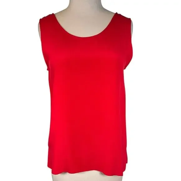 Vintage Nora Noh Red Sleeveless 100% Silk Tank Top Size Small Classic Work Wear - Picture 1 of 9